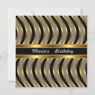 Convite Metalizado Dourado Preto Aniversário