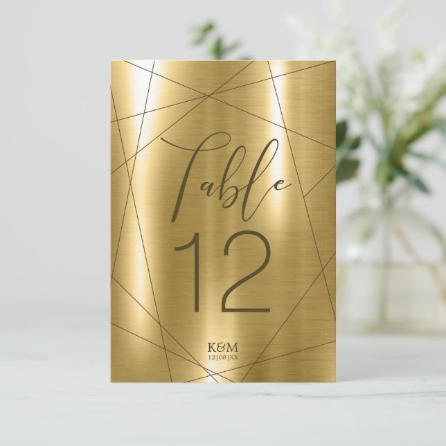 Convite Metallic Geométrico Table Numbers Dourado ID648 (Em pé/Frente)