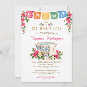 Convite Meu Batizado Talavera Colorida Menina Mexicana Bat