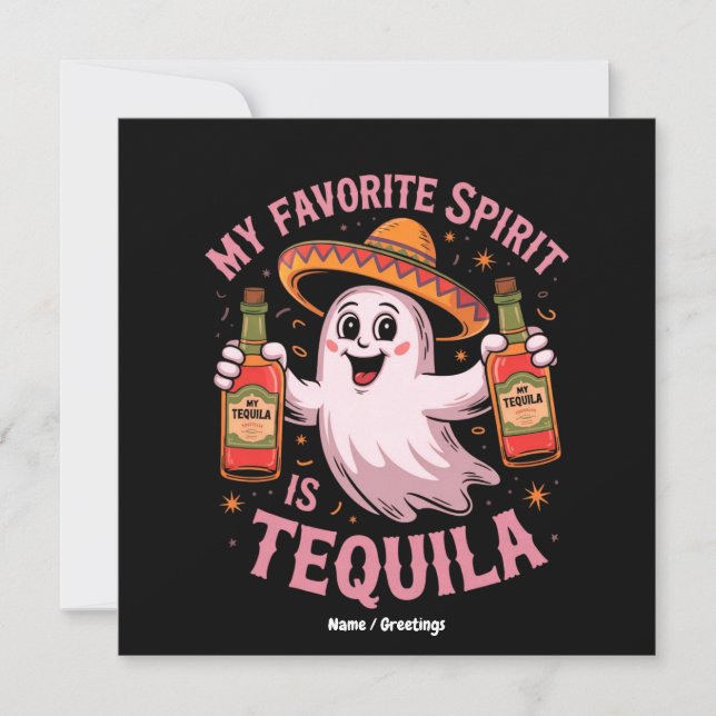 Convite Meu Espírito Favorito É Tequila Halloween Bebendo  (Frente)