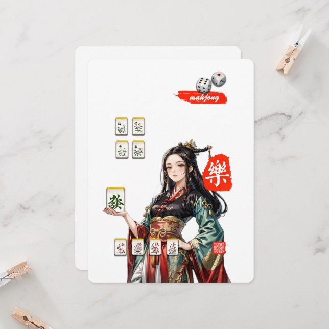 Convite Meu estilo mahjong (Frente/Verso In Situ)