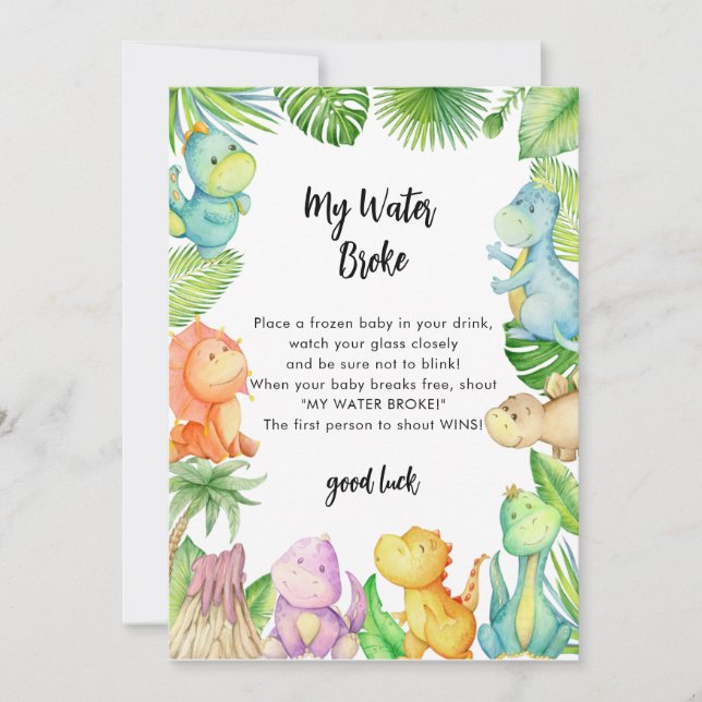 Convite Meu Jogo de Chá de fraldas de Dinossauro Quebrou Á (Frente)