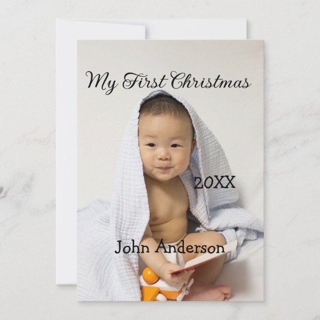 Convite Meu primeiro Natal adiciona nome de bebê data ano  (Frente)