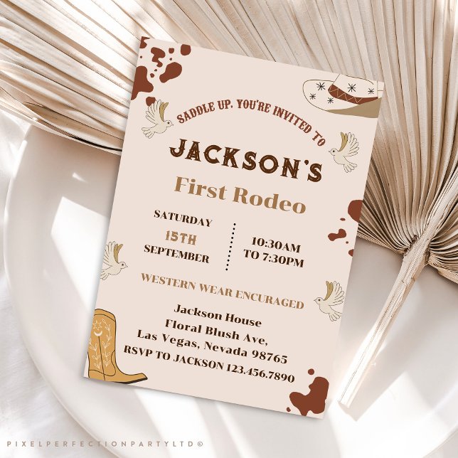 Convite Meu Primeiro primeiro aniversario Rodeo Cowboy (Criador carregado)