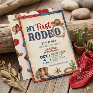 Convite Meu Primeiro Rodeio 12º Aniversário Cowboy Couro