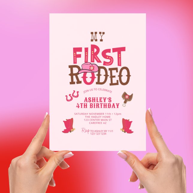 Convite Meu Rodeo Cowgirl Rosa 4º Aniversário (Criador carregado)