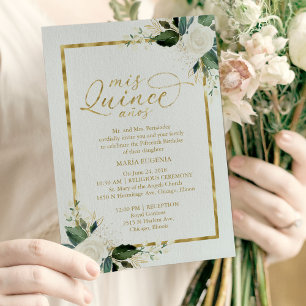 Convite Meus Quinze Anos Elegante Floral Branco Quinceañer