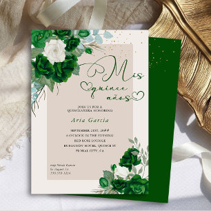 Convite Meus Quinze Anos Verde Esmeralda Floral Quinceaner