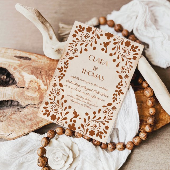 Convite Mexican Fiesta Beige Terracotta Wedding Invitation (Criador carregado)