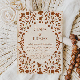 Convite Mexican Fiesta Beige Terracotta Wedding Invitation