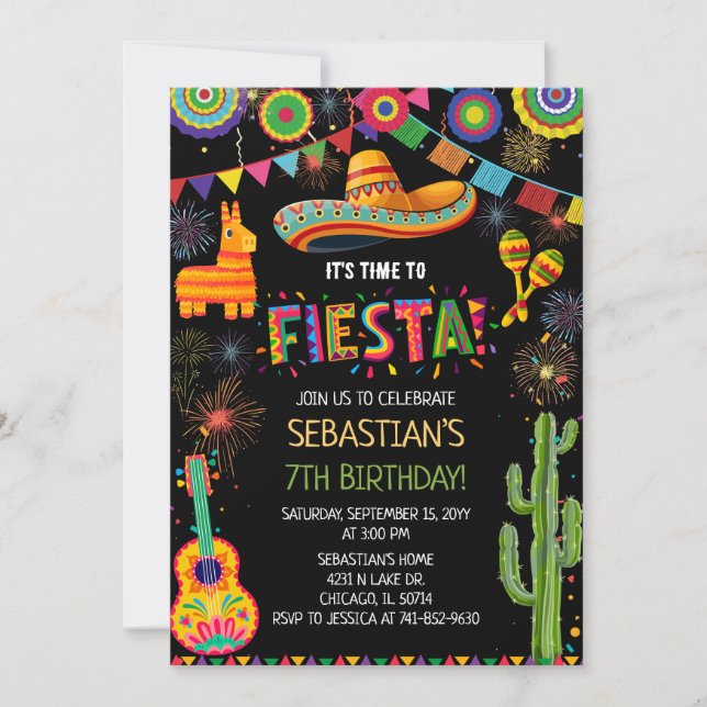 Convite Mexican Fiesta Birthday Party (Frente)