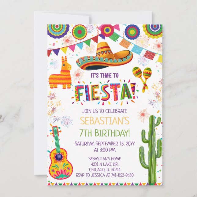 Convite Mexican Fiesta Birthday Party Invitation (Frente)