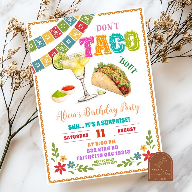 Convite Mexican Fiesta Don't Taco Bout Surprise Birthday (Criador carregado)