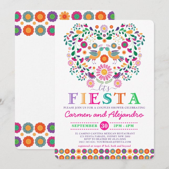 Convite Mexican Fiesta Floral Co-Ed Bridal Shower (Frente/Verso)