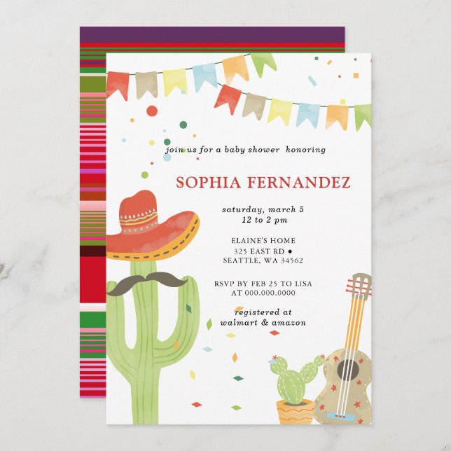 Convite Mexican Fiesta Gender Neutral Baby Shower (Frente/Verso)