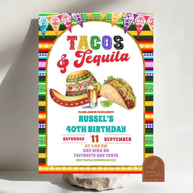 Convite Mexican Fiesta Tacos and Tequila Birthday (Criador carregado)