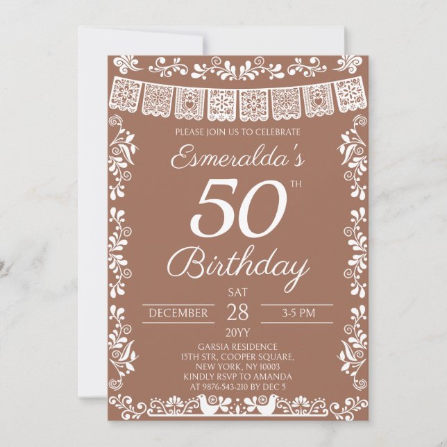 Convite Mexican Fiesta Terracotta 50th Birthday (Frente)