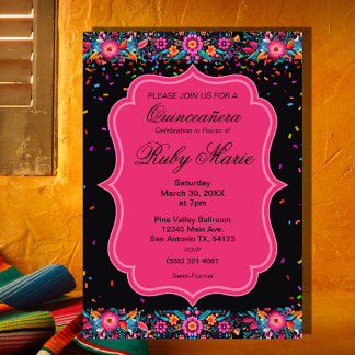 Convite Mexican Floral Fiesta Quinceañera Invitation