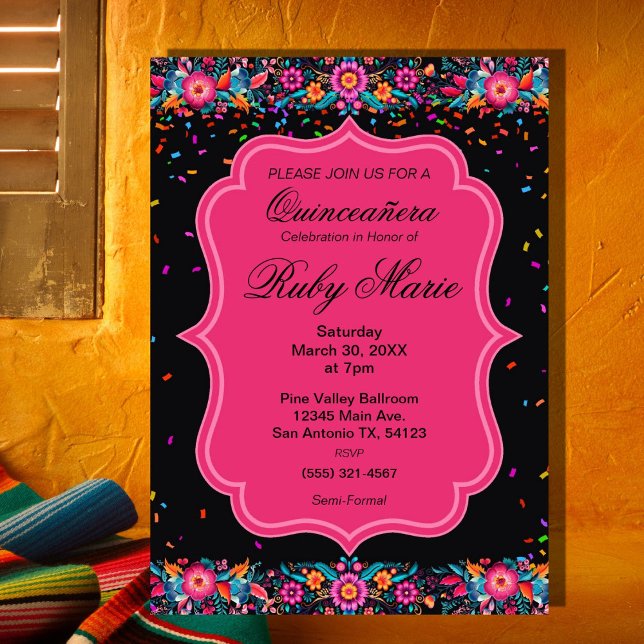 Convite Mexican Floral Fiesta Quinceañera Invitation (Criador carregado)