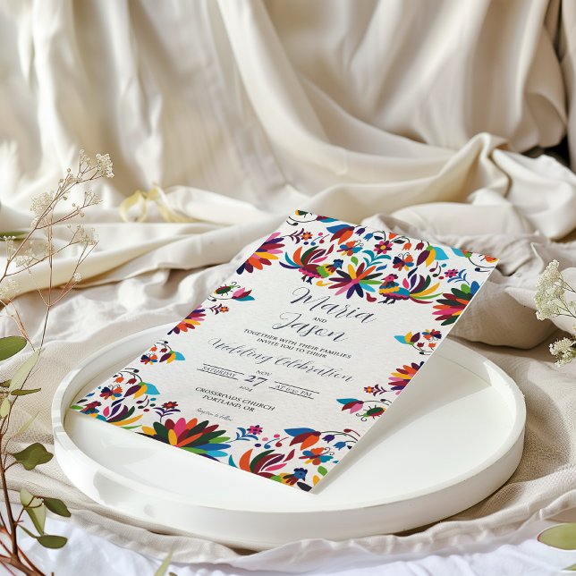 Convite Mexican Otomi Tenangos Fiesta Folk Art Wedding (Mexican Otomi Tenangos Fiesta Folk Art Wedding Invitation)