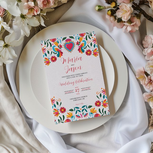 Convite Mexican Otomi Tenangos Floral Colorful Wedding (Mexican Otomi Tenangos Floral Colorful Wedding Invitation)