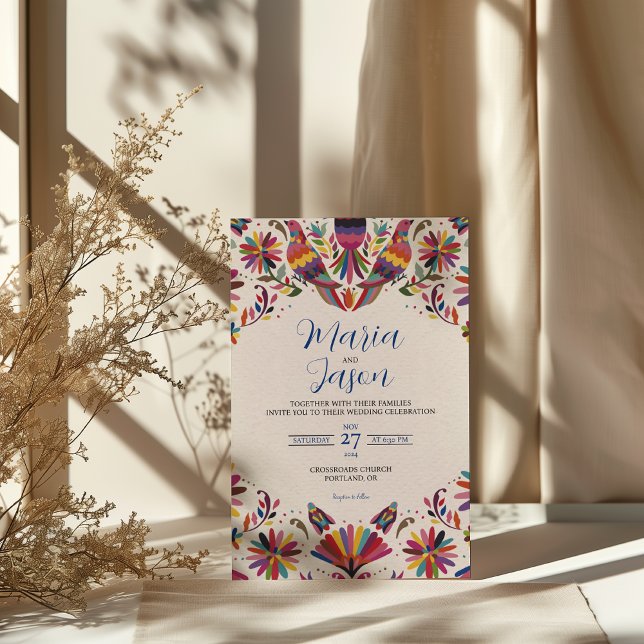 Convite Mexican Otomi Tenangos Folk Art Floral Wedding (Mexican Otomi Tenangos Folk Art Floral Wedding Invitation)
