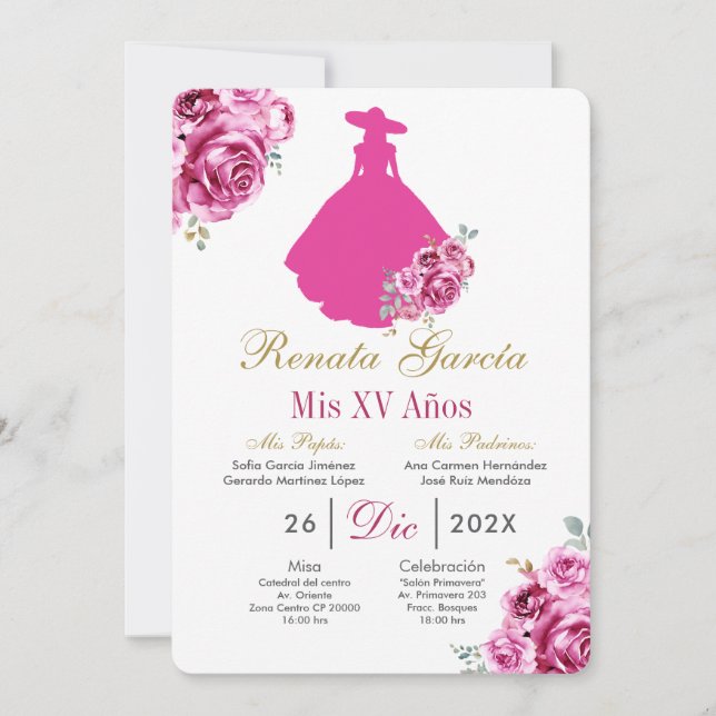 Convite Mexican Pink Escaramuza Quinceanera Invitation (Frente)