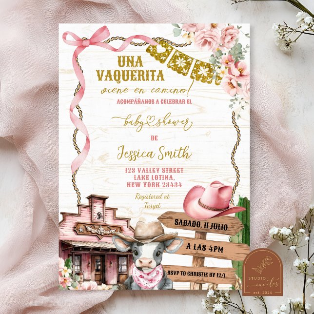 Convite Mexican Spanish Girl Little Cowgirl Baby Shower (Criador carregado)