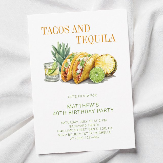 Convite Mexican Tacos and Tequila 40th Birthday Party (Mexican Tacos and Tequila 40th Birthday Party Invitation)