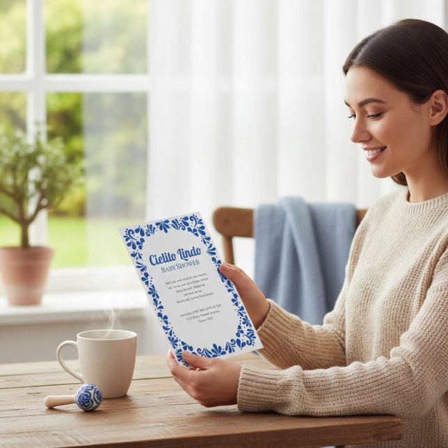 Convite Mexican Talavera Blue Baby Shower Invitation (Criador carregado)