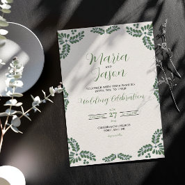 Convite Mexican Talavera Green Floral Minimalist Wedding