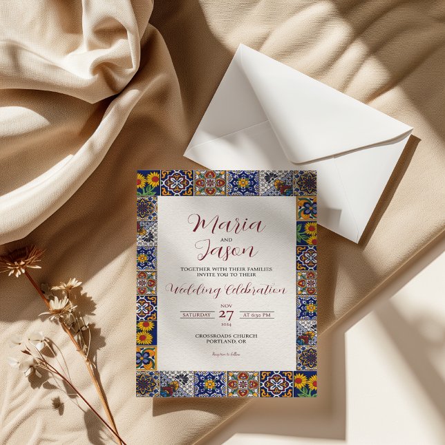 Convite Mexican Talavera Majolica Geometric Floral Wedding (Mexican Talavera Majolica Geometric Floral Wedding Invitation)