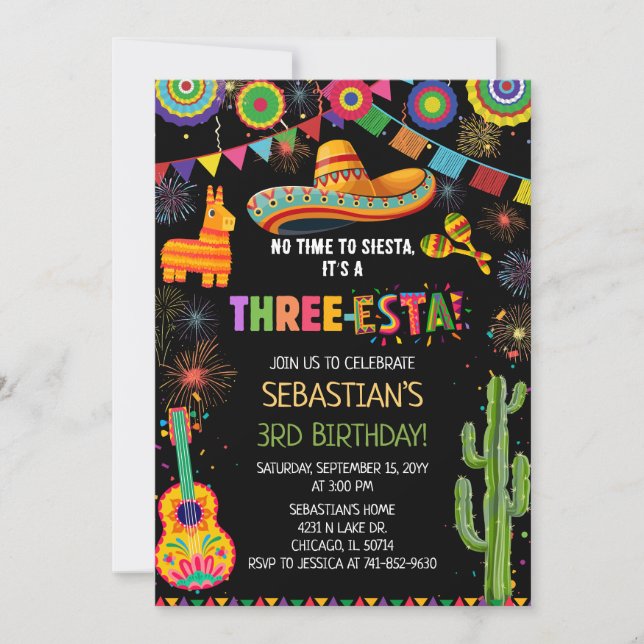 Convite Mexican Three-Esta 3rd Birthday Party (Frente)