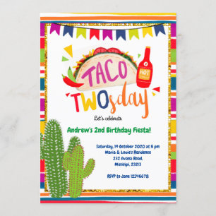 Convite mexicano do aniversário de Twosday do Tac