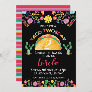 Convite mexicano do segundo aniversário de Twosday