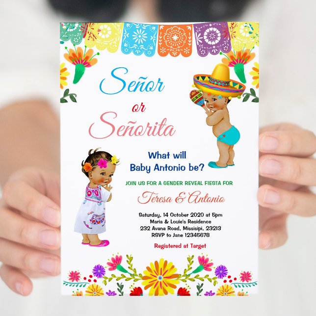 Convite Mexicano Ele ou Ela Sexo Revelam Chá de fraldas (Criador carregado)