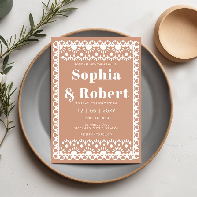 Convite Mexicano Fiesta Barro Papel Picado Boho Weding (Mexican Fiesta Barro Papel Picado Boho Wedding Invitation)