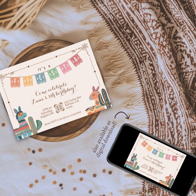 Convite Mexicano Fiesta Colorful Cactus Folk Birthday (Criador carregado)