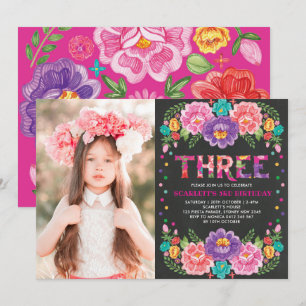 Convite Mexicano Fiesta Flor 3rd Girls Birthday Foto de An