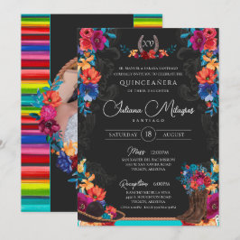 Convite Mexicano Fiesta Floral Charro Photo Quinceanera