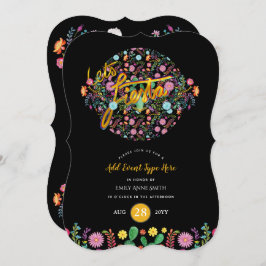 Convite Mexicano Fiesta Folk Flowers Llama Dourado EVENTO