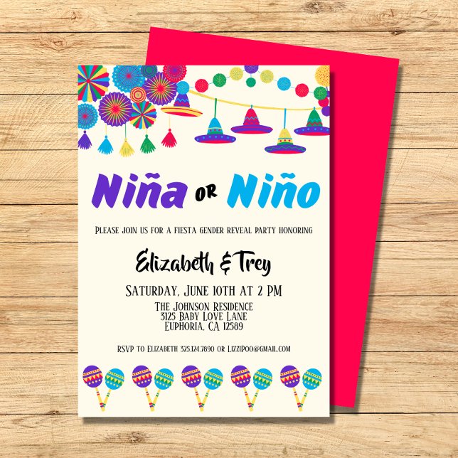 Convite Mexicano Fiesta Gênero Reveal Niña ou Niño (Celebrate the gender of your new baby with these fun fiesta gender reveal invitations.)
