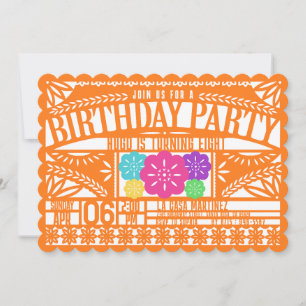 Convite Mexicano Fiesta Papel Picado Flag ORANGE Birthday