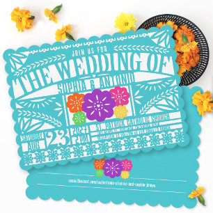 Convite Mexicano Fiesta Papel Picado Flag TEAL Weding