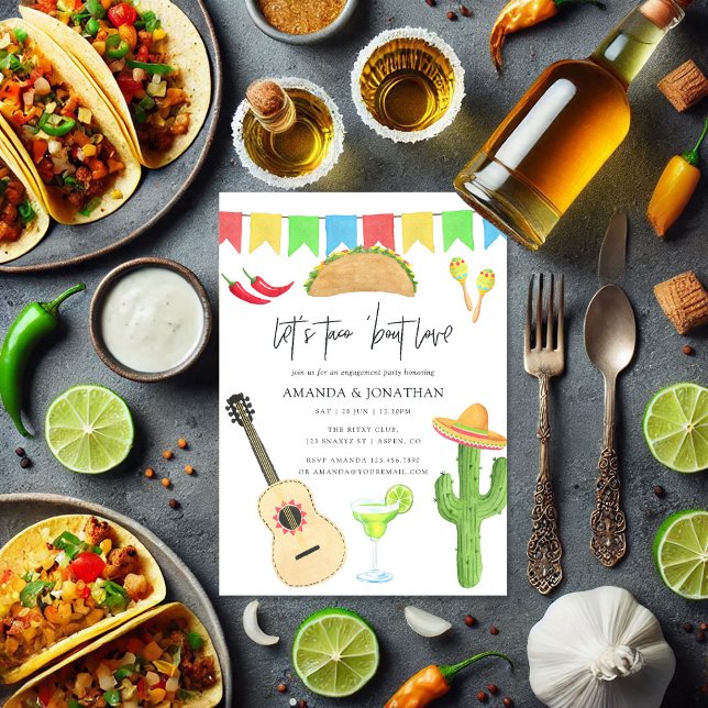 Convite Mexicano Fiesta Taco sobre Festa de noivado de amo (Mexican Fiesta Taco 'bout Love Engagement Party Invitation)