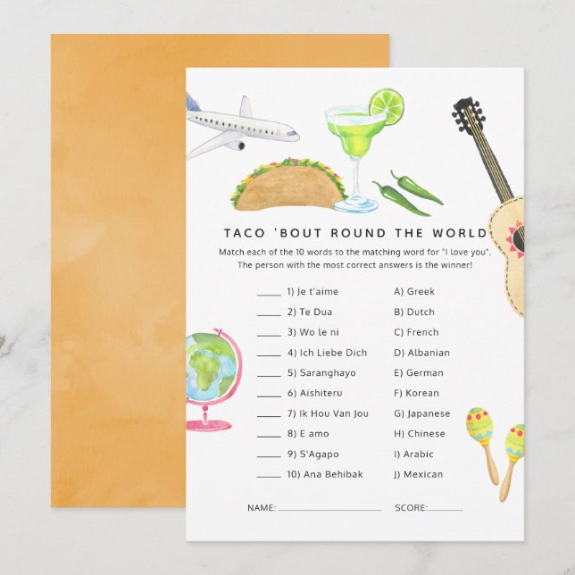 Convite Mexicano Fiesta Taco sobre Jogo do Chá de Amor (Frente/Verso)