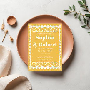 Convite Mexicano Fiesta Yellow Papel Picado Boho Weding