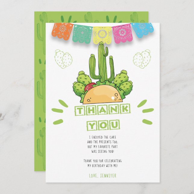 Convite Mexicano Obrigado Taco Cactus Card (Frente/Verso)