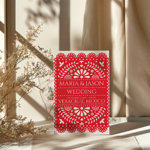 Convite Mexicano Papel Picado Red Folk Art Boda Wedds