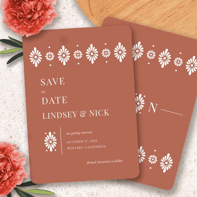 Convite Mexicano Terra Cotta Salve As Datas (Mexican Terra Cotta Save the Dates by Fiesta Valley Print)